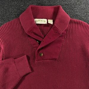 Vintage Orvis Mens L Shawl Collar Knit Fisherman Sweater Elbow Patch Heavyweight